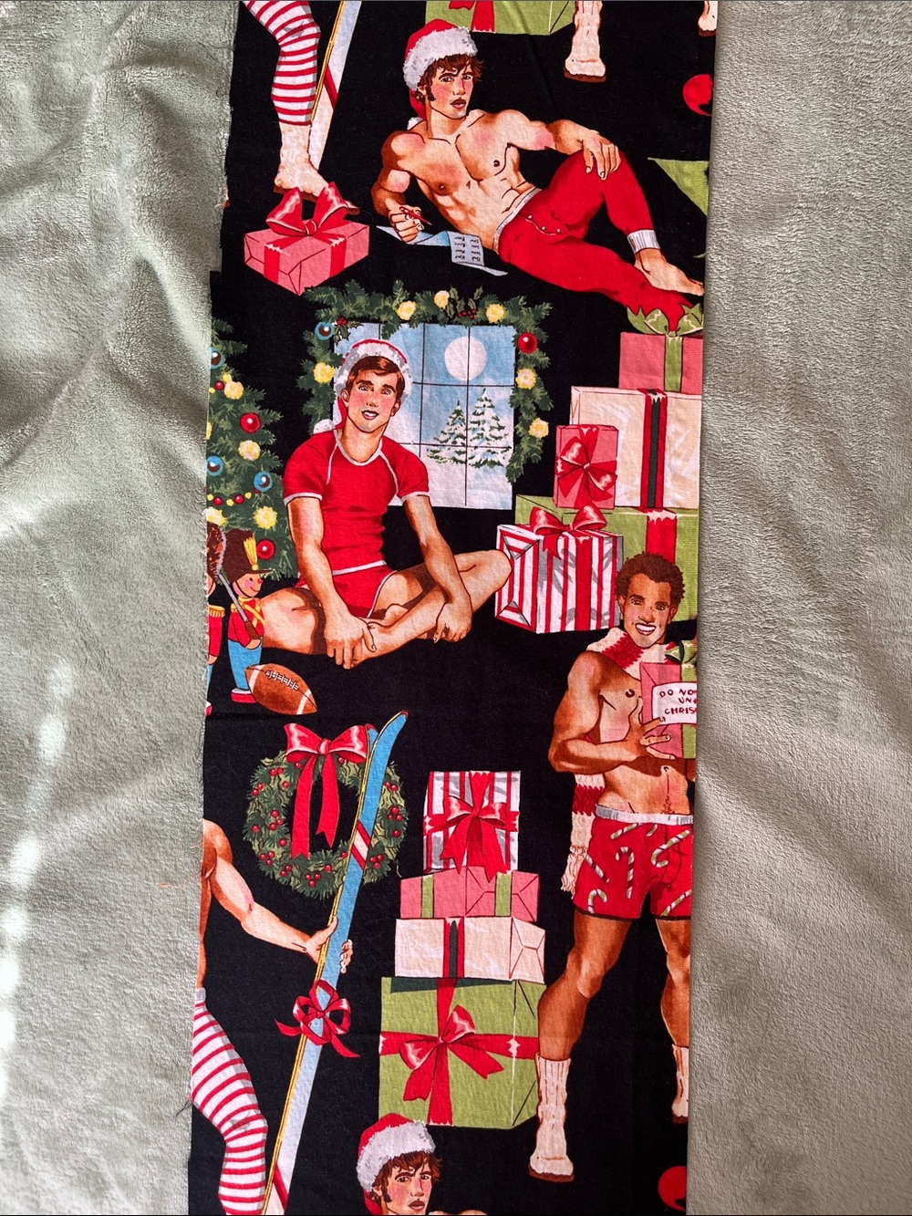 Male Pinup Sexy Men Christmas Novelty Cotton Fabric 10” by 84” piece